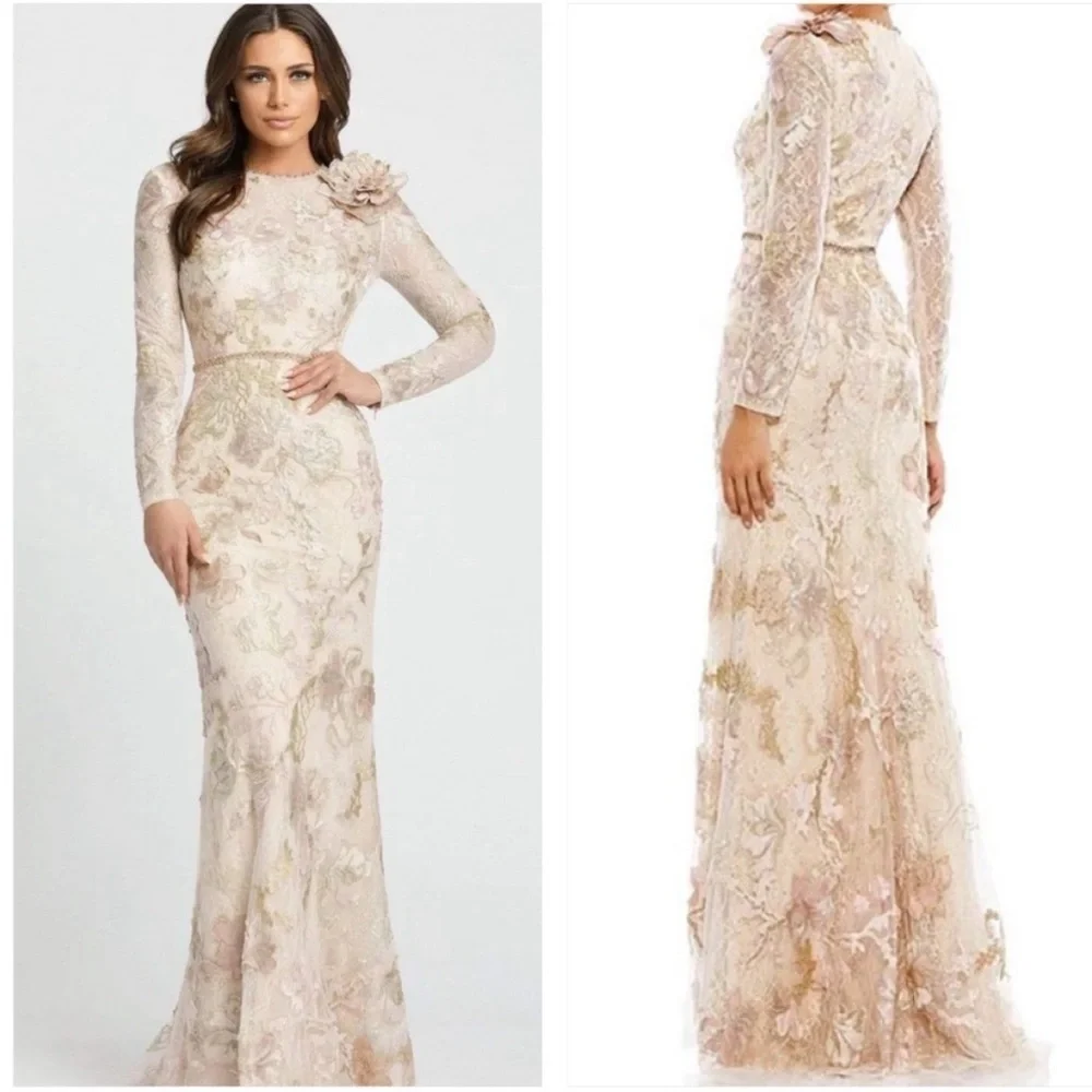 Mac Duggal Lace Embroidered Maxi Gown in Blush and Gold. Mother of the Bride - Picture 1 of 13